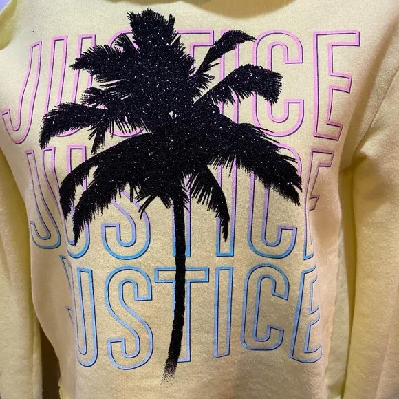 NWOT stylish Justice hooded palm tree sweatshirt with cut-outs size 12 - Picture 2 of 6